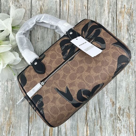 Coach Rowan Satchel Bag Crossbody In Signature Canvas With Bow Print Purse - Picture 6 of 15